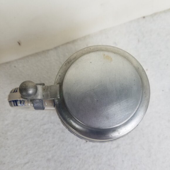 Beer Stein Pewter Lid Vtg Gerz West Germany Blue‎ And Beige tavern scene - Picture 5 of 11